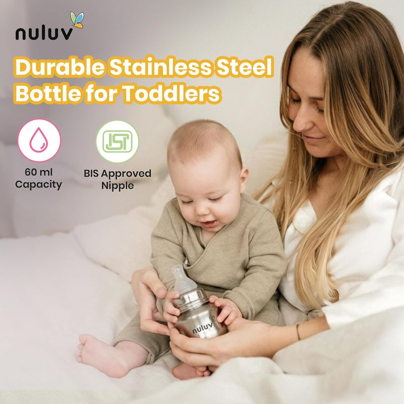 Nuluv Nourish+ Stainless Steel Feeding Bottle 60ml with Anti-Colic Silicone Nipple for 9+ Months Babies - Image 4